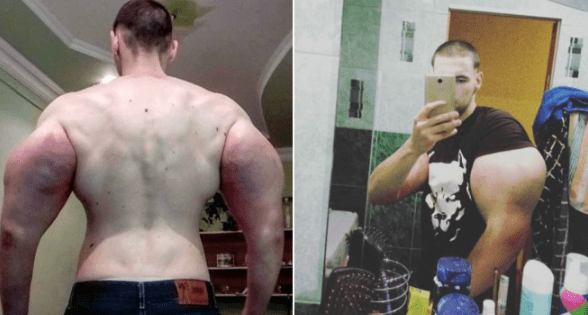 Zoufalý boj mladého muže o gigantické svaly: Ruce plné oleje místo cvičení